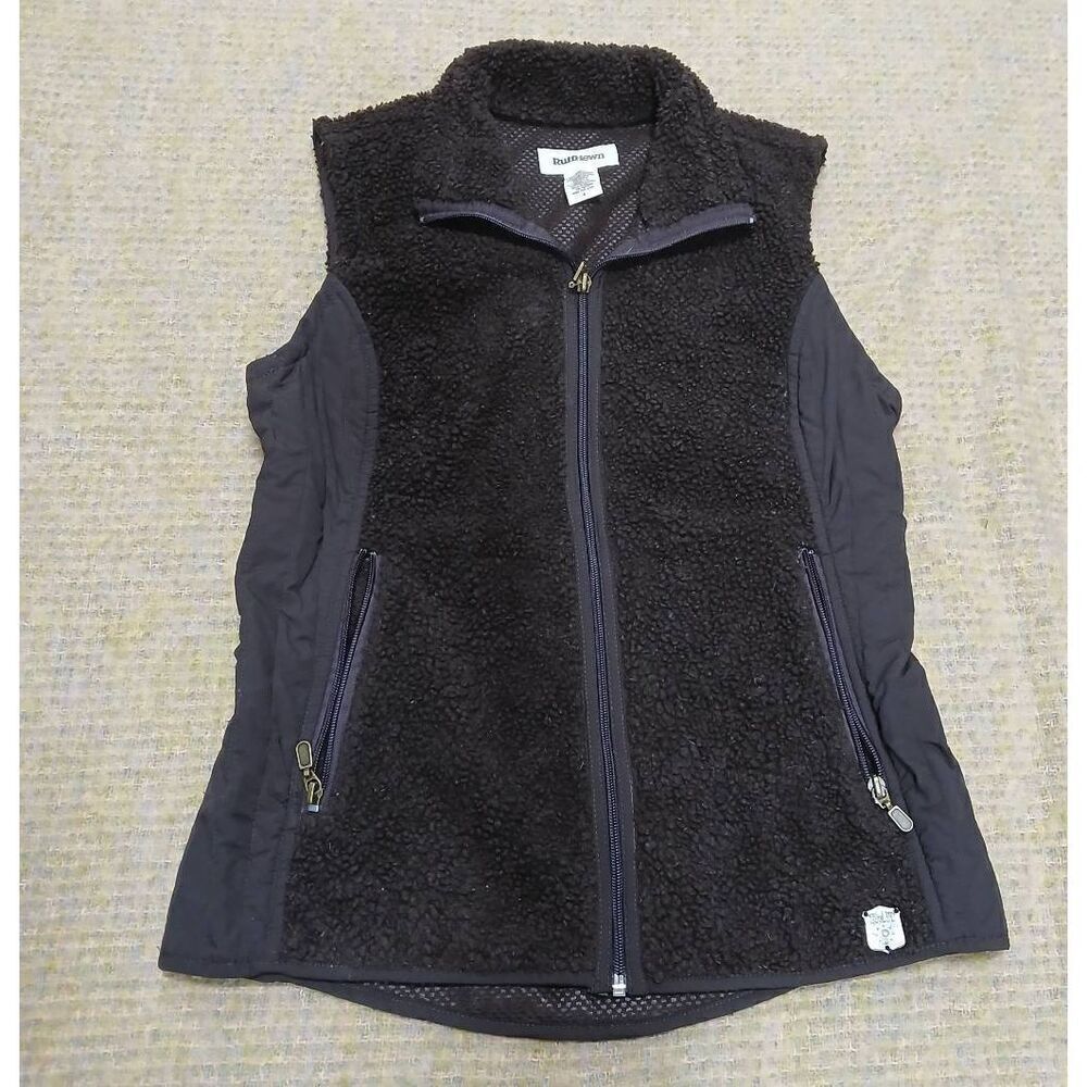 Ruffhewn womens small pile fleece dark brown sleevless vest full zip